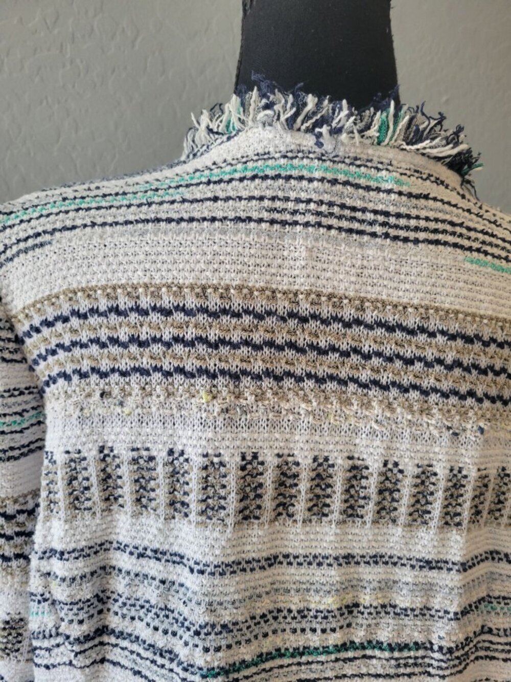 NIC+ZOE Women's Shake It Up jacket blue white striped textured knit fringe XL - Picture 8 of 12